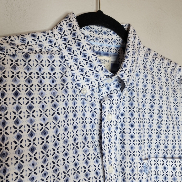 Panhandle Flip Cuff Blue White Aztec Arrow Long Sleeve Button Down Shirt Medium - Picture 7 of 16